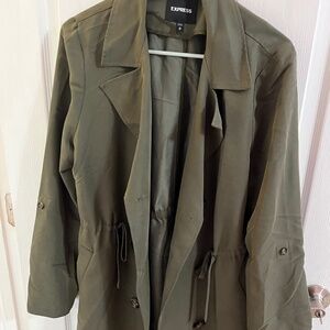 EXPRESS $128 OLIVE GREEN SOFT CINCHED DOUBLE BREASTED TRENCH COAT size M